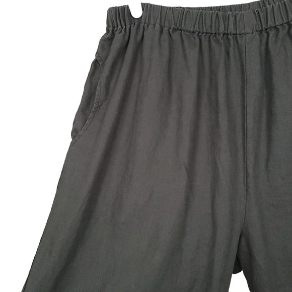 JUNONIA Women's Pants Size 1X Gray Linen Pull On Wide Leg Pockets Ruffle Hem - Picture 3 of 11